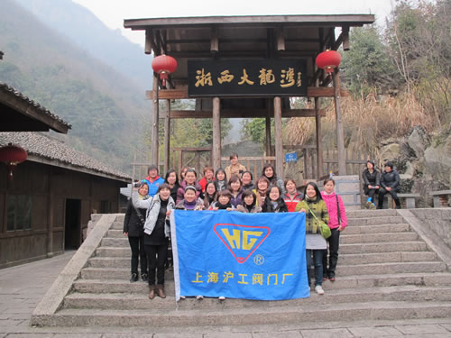 上海沪工阀门厂女员工在浙西大龙湾(合影)