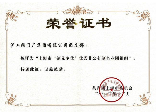 上海市‘创先争优’特色非公有制企业团组织-荣誉证书