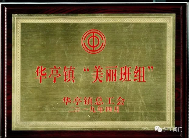 沪工阀门新品研发组被授予的华亭镇美丽班组荣誉奖牌
